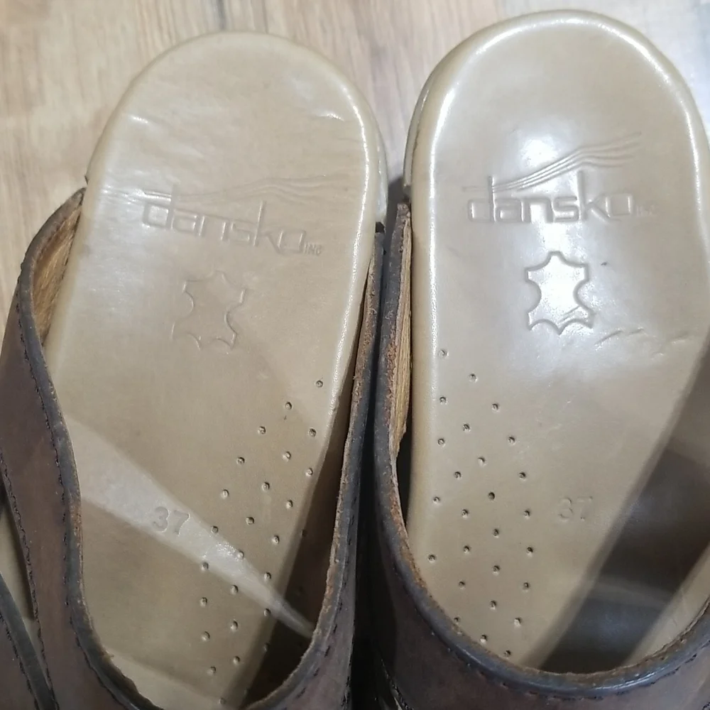 DANSKO Brown Leather Slip-On Wedge Sandal Size 37